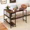 Rustic Brown MDF Steel Rotating Sofa Table with Shelves and Casters